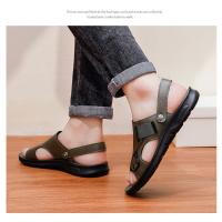 Sandalias de cuero para hombre, zapatos suaves de playa y exterior, planos, color negro, para jardín, 2024 - details 8