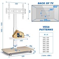 Soporte de Televisión Móvil con Ruedas Soporte de Almacenamiento de TV de Madera Blanca Alto con Elevación +/-30° Para TV de 26-65 Pulgadas Max 35 KG Estante de Almacenamiento de Media y TV - details 5