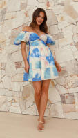 Vestido de manga corta con cuello en V, estampado, estilo veraniego para mujer - details 1