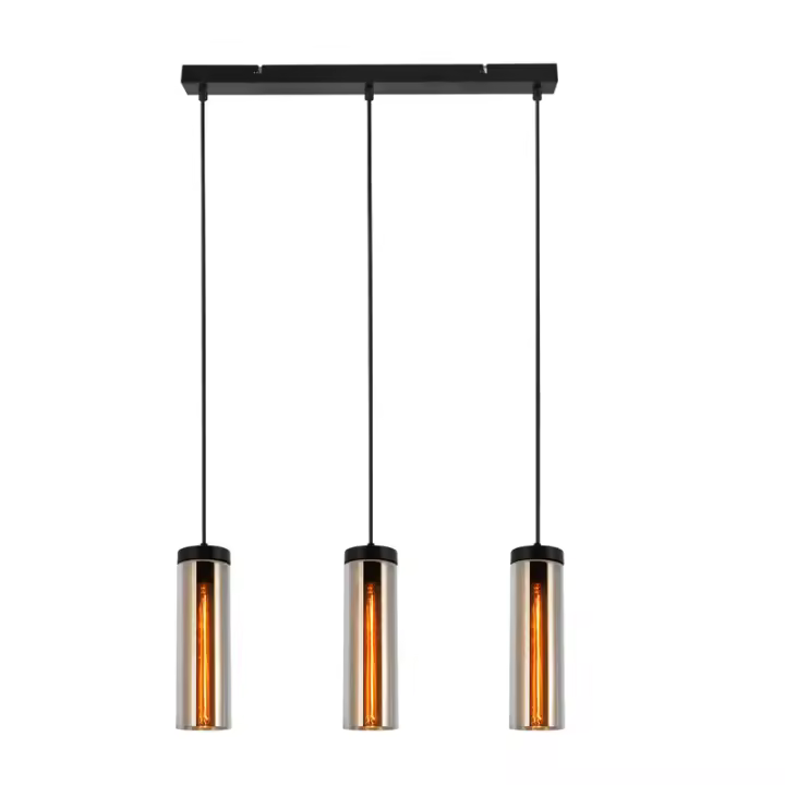 CBJKTX Lámpara colgante de mesa de comedor de vidrio negro mate retro 3 llamas E27 - 1