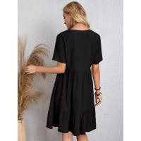 Vestido corto bohemio de verano para mujer, minivestido holgado de manga corta con cuello en V y volantes, informal - details 4