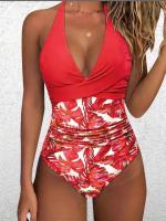 Traje de baño de bikini con lazo ajustado y estampado multicolor de una pieza de nuevo estilo para mujer con sensación de alta gama - details 10