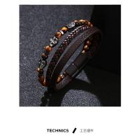 Pulsera de Shungit y Ojo de Tigre Tejida Multinivel Brazalete de Cuero PU con Calavera Retro Gótica - details 11