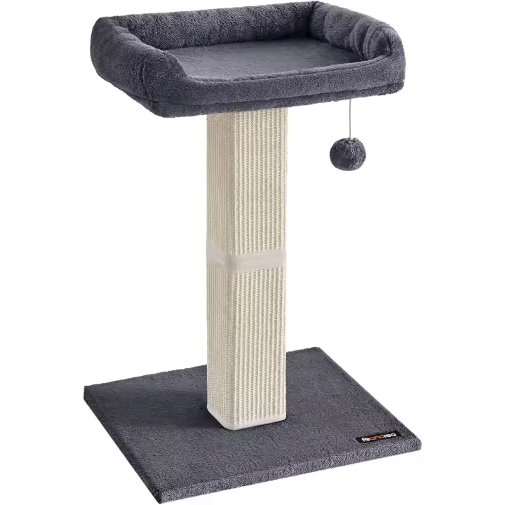 FEANDREA Rascador para Gatos, Poste de Rascador con Plataforma de Tela de Felpa de 40 x 30 cm, Árbol para Gatos, Altura de 68 cm, Poste de Sisal, con Pompón, Gris Oscuro PCA022G01 - 1