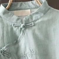 Algodón en mujer blusa estilo bordado wer patrón nudo botón cuello alto A e camisa china - details 11