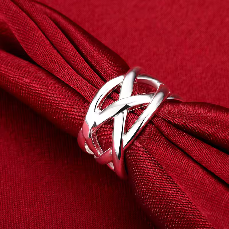 Anillo de tejido rojo de Plata de Ley 925 para mujer, joyería de moda, regalo de joyería 6-9 - details 1