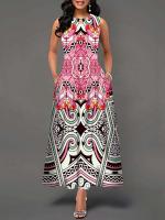 Women's Boho Long Dress Elegant Sleeveless Floral Print Casual Beach Party Summer Dress - details 10