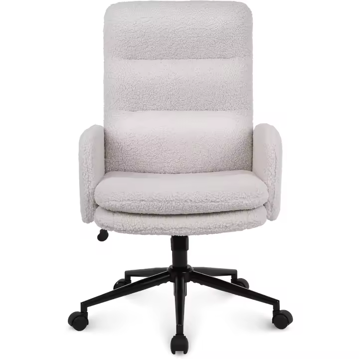 Silla Escritorio de Cachemira, Silla Oficina de Respaldo Alto, Cómoda Silla Tocador con Altura Ajustable, Sillas Ordenador para Hogar y Dormitorio, Crema - 1