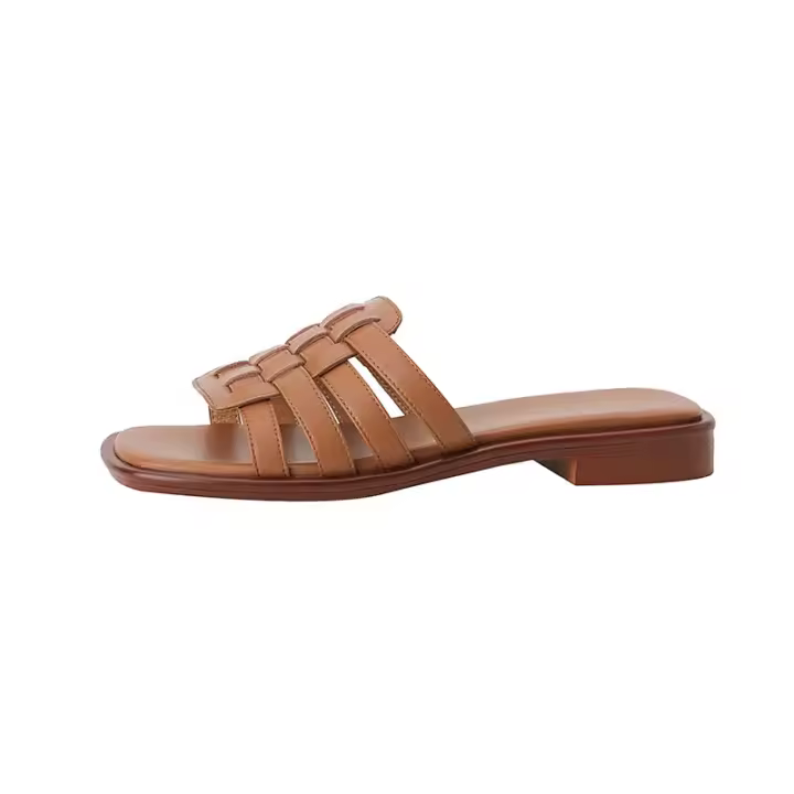 Sandalias Planas Retro para Mujer Acabado de Punto Abierto, Elegante, Adecuado para Uso al Aire Libre, Verano 2024 - 1