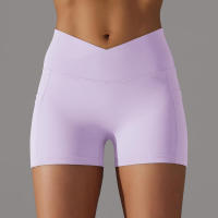 Pantalones cortos de yoga cruzados para mujer con bolsillos, leggings de entrenamiento para mujer, pantalones cortos de cintura alta, levantamiento de glúteos - details 26