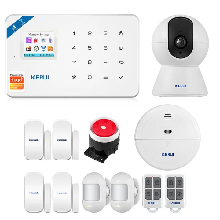 Sistema de Alarma de Seguridad KERUI Tuya Inteligente WIFI GSM Compatible con Alexa Detector de Movimiento y Humo para Puertas y Ventanas Sensor IP Cámara Material Normal con Batería Interfaz de Comunicación Inalámbrica - 1