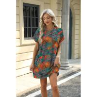 BUNO-2025 Camiseta holgada de manga corta para mujer, vestidos estampados con bolsillos y cuello redondo - details 79