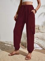 Pantalones de cintura elástica para mujer, pierna con bolsillos, estilo coreano, moda estética clásica - details 7