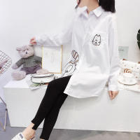 Blusa De Algodón Blanca Casual Para Mujer Cuello En V Botones Larga Manga Bordada Estilo Casual Longa Manga Blouse De Verano - details 9