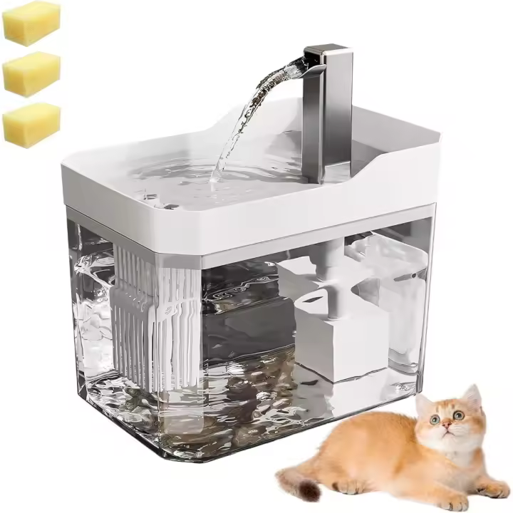 Fuente para gatos inalámbrica para gatos, 1,5 L, automática, con bomba extremadamente silenciosa, fuente para gatos con 3 esponjas, depósito de agua para gatos y perros (C, 1,5 L) - 1