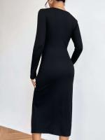 Vestido de mujer elegante temperamento cuello cuadrad falda media y larga - details 6