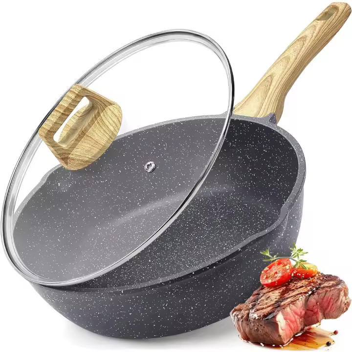 Freidora Antiadherente de Sartén de Granito Blanco 28x30.7x8.5 cm Cocina sin Tóxicos con Manos Frescas - 1