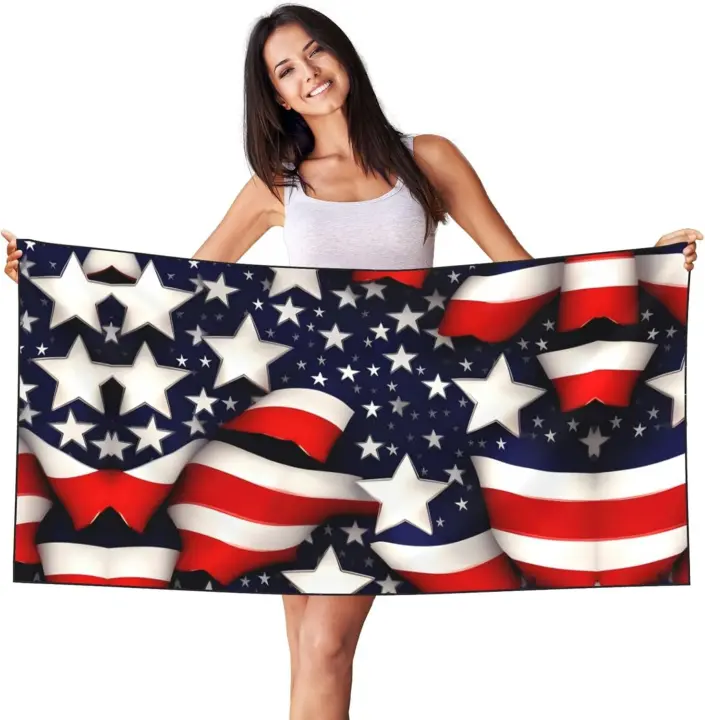 Toalla de playa rizada con estampado de estrellas y rayas de la bandera americana, toalla de piscina para hotel Four Seasons, altamente absorbente, - 1