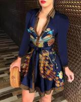 2024 nuevo vestido de Otoño/Invierno para mujer, moda de Amazon, vestido estampado atado de manga larga con cuello en V, estilo transfronterizo europeo americano - details 5