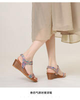 Sandalias de cuña para mujer, verano 2025, nuevo estilo, estilo bohemio, para vacaciones en la playa, retro, tejidas, cómodas, romanas. - details 5