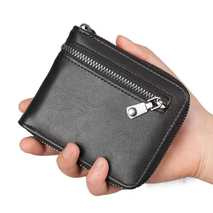 Cartera corta Retro fina para hombre, tarjetero de identificación, billetera plegable de cuero PU, tarjetero, monedero, monedero de negocios diario - 1