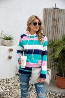 Nuevo en sudaderas con capucha de rayas de colores, sudaderas gruesas con capucha para mujer, Top informal holgado de manga larga para mujer - details 2