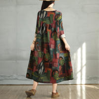 Vestido Floral de Algodón Vintage Moda Casual para Mujeres Primavera Otoño - details 35