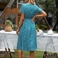 Vestido Midi de lunares para mujer, Túnica Vintage Bohemia, falda de manga corta, cuello en V, primavera, verano, azul, verde, amarillo, XL, L - details 8