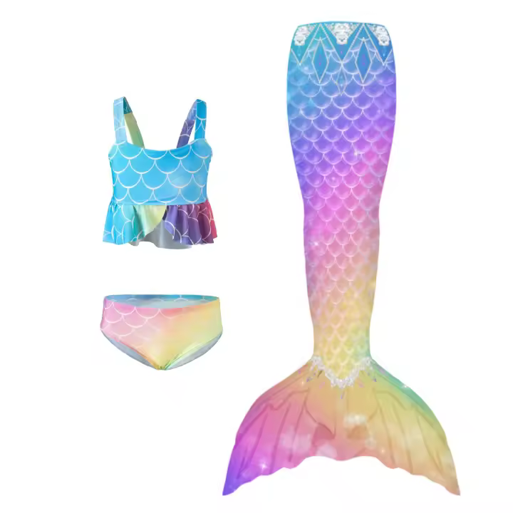 Traje de baño de sirena para niños traje de baño dividido conjunto de tres piezas traje de rendimiento de falda de princesa para niños grandes, medianos y pequeños traje de baño de bikini - 1
