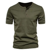 Camiseta de manga corta Henley para hombre, camisa informal de algodón, M-6XL verde - details 6