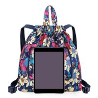 Mochila con cordón impermeable, bolsa de almacenamiento de nailon con estampado, plegable, Simple, para viaje - details 1