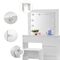 Tocador con espejo de iluminación, tocador blanco con taburete, mesita de noche, 4 cajones, mesa cosmética moderna - details 3