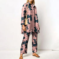 Conjunto de 2 piezas con estampado de Pamas para mujer, ropa de dormir holgada, pantalones de manga larga, ropa de calle, traje elegante, Vintage, otoño - details 4
