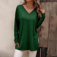 Camiseta de Manga Larga para Mujer Cuello en V Color Sólido Moda Coreana en Punto - details 9