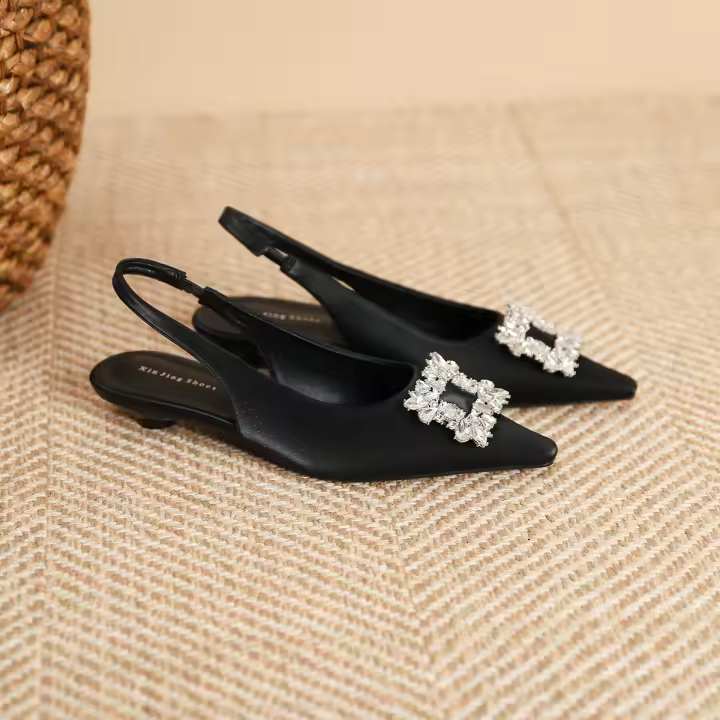 Nuevos zapatos planos de estilo francés con hebilla cuadrada y boca baja para mujer - 1
