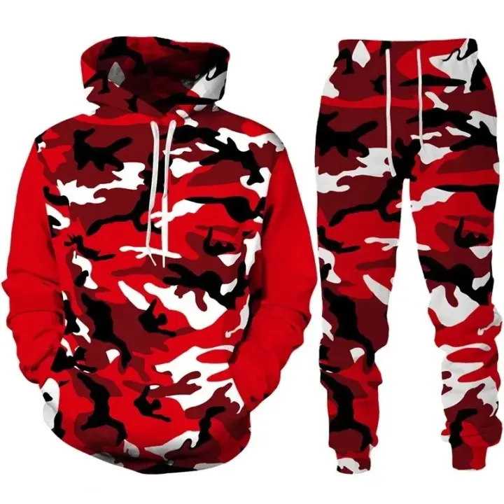 Conjunto de moda casual de alta calidad, sudadera con capucha y sartén impresas en 3D - 1