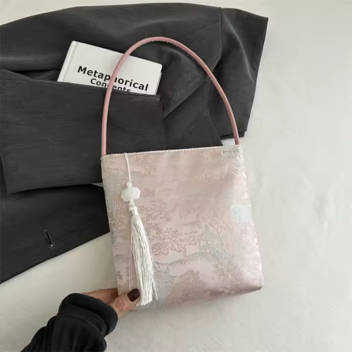 Bolso de hombro con bordado estampado, bolso de mano de estilo chino nuevo Floral de gran capacidad, bolso de mano, bolso de mano con flores para axilas para niñas - 1