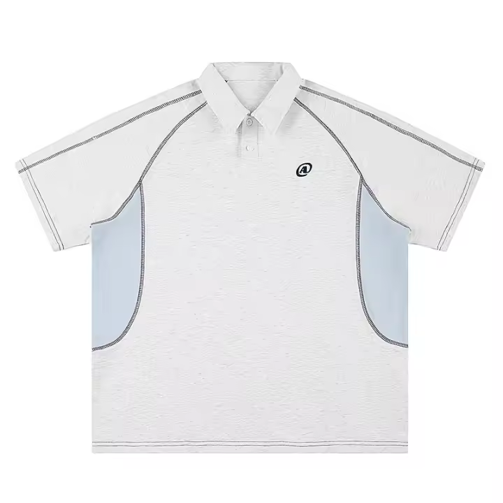 Polo estilo deportivo colegial retro informal con patchwork - 1
