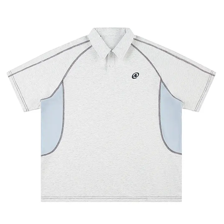 Polo estilo deportivo colegial retro informal con patchwork - 1