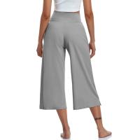 2024 primavera y verano mujeres elástico cintura alta 3/4 pantalón sólido Casual ajuste activo pantalones de pierna Capris anchos pantalones con bolsillos - details 33
