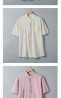 Camisa de gran tamaño para hombres de manga corta 2025 nueva camisa de media manga de algodón y lino camisa de cuello alto casual color sólido camisa de manga corta para hombres - details 0