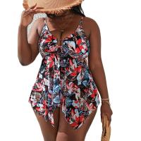 Traje de baño de dos piezas floral Talla grande para mujer Vestido de playa Retrocedible - details 0