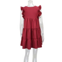 Falda larga plisada para mujer, manga de hoja de loto, cuello redondo, color sólido, lindo vestido de verano, nuevo - details 10