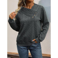 Sudadera de color sólido plisada de manga larga informal para mujer de otoño - details 5