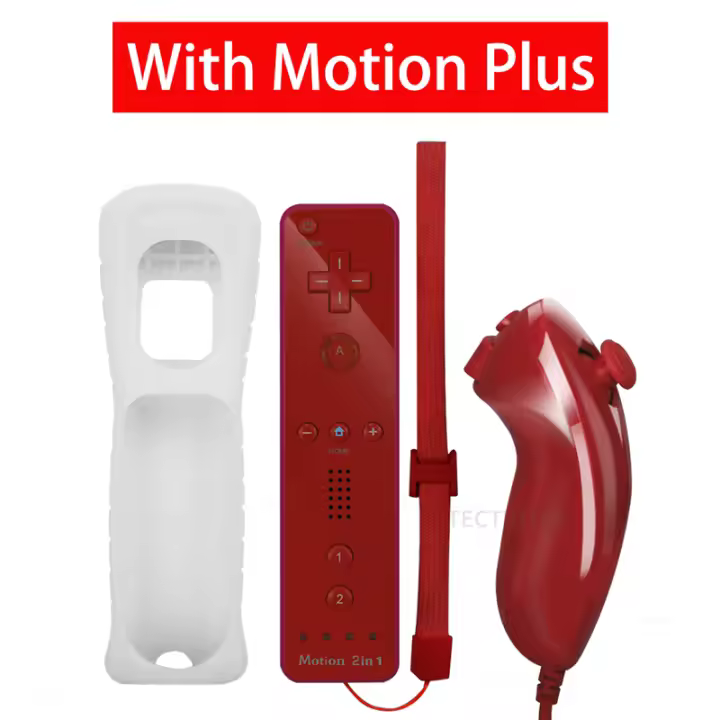 Mando a distancia integrado Motion Plus, Compatible con Nintendo Wii, Nunchuck Set, inalámbrico, Bluetooth, con funda de silicona - 1