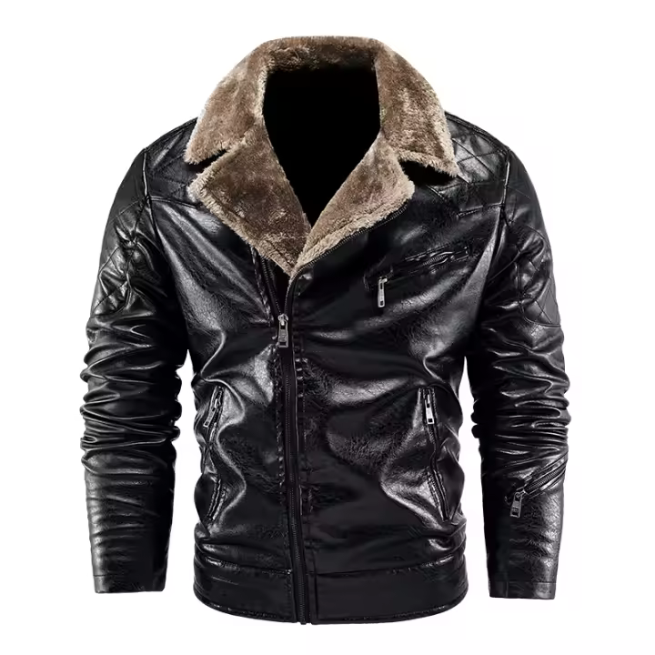 Abrigo de lana para hombre para mantener el calor, Tops con cuello extraíble a la moda, chaqueta de cuero con solapa sólida gruesa y holgada para exteriores, invierno - 1