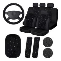 Juego de accesorios de coche para mujer, Kit de funda de asiento transpirable brillante para volante de cristal, 15 piezas - details 8