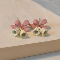 Dulce doncella corazón rosa arco aretes muguet macaron sistema de color horneado pendientes linda chica earwear par - details 1