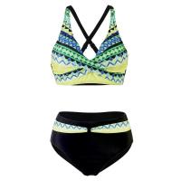 Traje de Baño de Dos Piezas Estilo Vintage Tanga Alto con Impresión Retro Material de Dacron - details 11