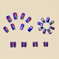 24pcs/set Uñas Postizas Largas Medias Falsas De Cuadrado Ballet Con Flores Y Mariposa Azul Verde Para La Temporada De Primavera Y Verano - details 3